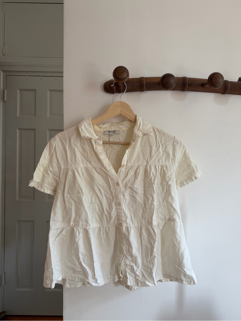 Madewell Cream Button-Up Short Sleeve Blouse